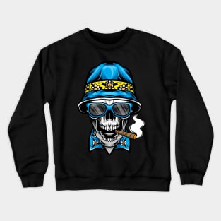 smoking skull wearing bucket hat Crewneck Sweatshirt